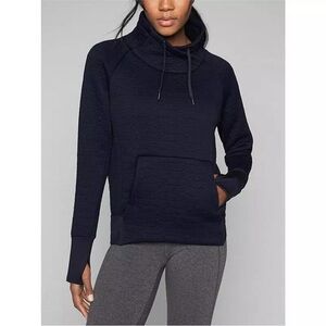 Athleta JACQUARD ELEVATION PULLOVER Sweatshirt Small Navy Blue Quilted Casual